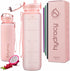 Hydracy Water Bottle with Time Marker - Large 1 Liter 32 Oz BPA Free Water Bottle -Leak Proof & No Sweat Gym Bottle with Fruit Infuser Strainer -Ideal Gift for Fitness or Sports & Outdoors - Rose Gold